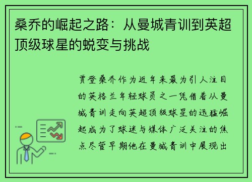 桑乔的崛起之路：从曼城青训到英超顶级球星的蜕变与挑战