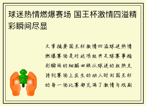 球迷热情燃爆赛场 国王杯激情四溢精彩瞬间尽显